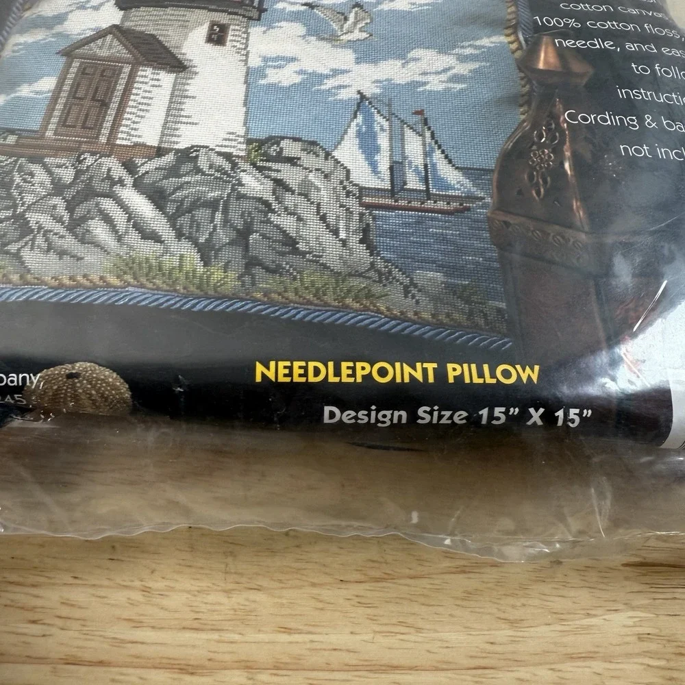 Vintage Home Creations Lighthouse Needlepoint Pillow Kit 15x15 Nautical Sailboat